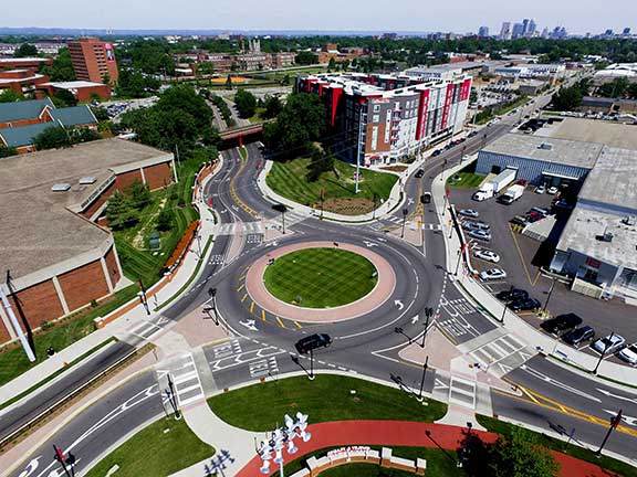 Completed University of Louisville East Campus Gateway and Roundabout